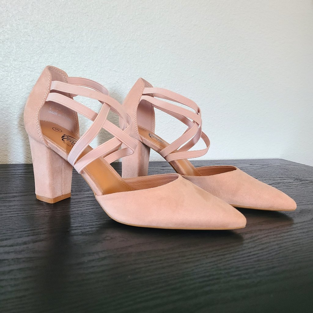 Trary Women's Size 9 - Low 3.5 Inch Heel - Chunky Block/Strappy/Pinkish Nude
